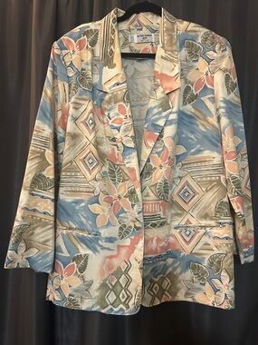 Alfred Dunner Pastel Floral & Geometric Blazer in Blue, Pink, Cream